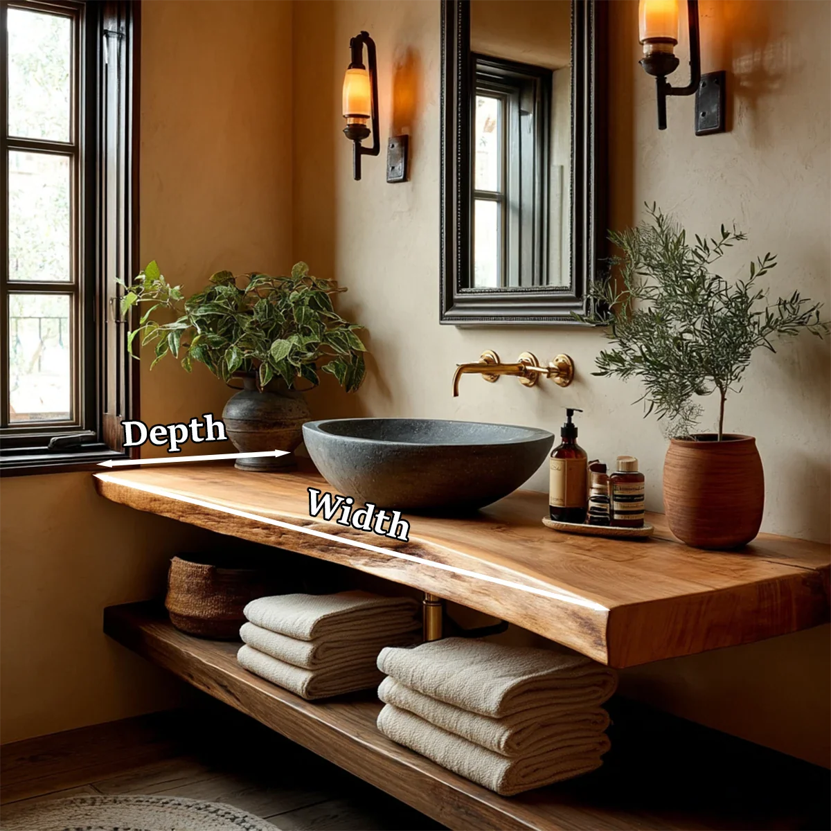 Handcrafted Live Edge Bathroom Vanity Shelf with Floating Wood Design