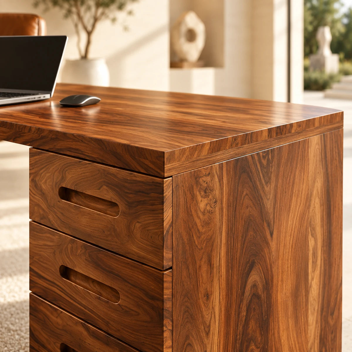 Contemporary computer desk with a spacious top and practical drawers for organization