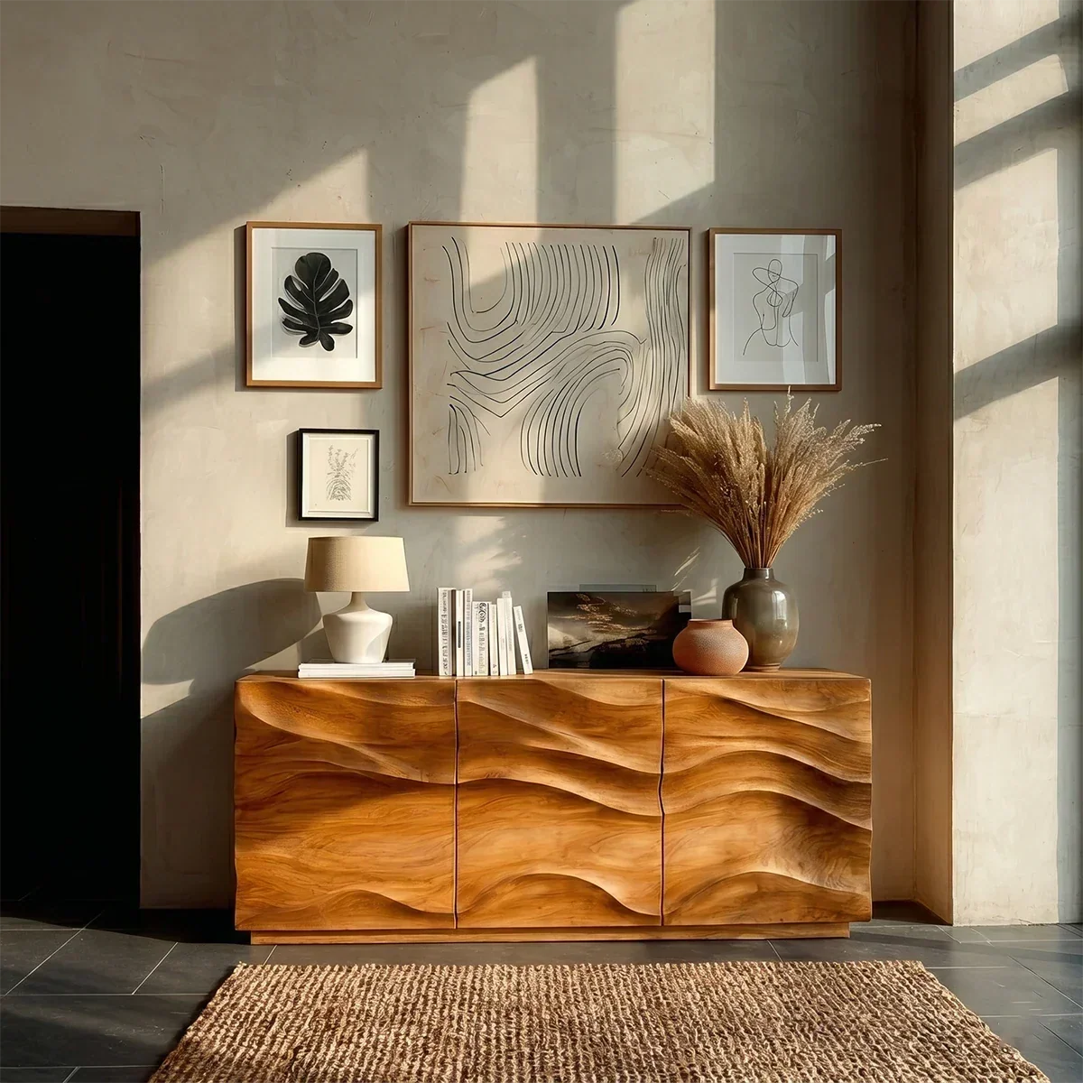 Architectural Storage Sideboard in Natural Solid Wood with Sculpted Relief - ArborisWood - 3