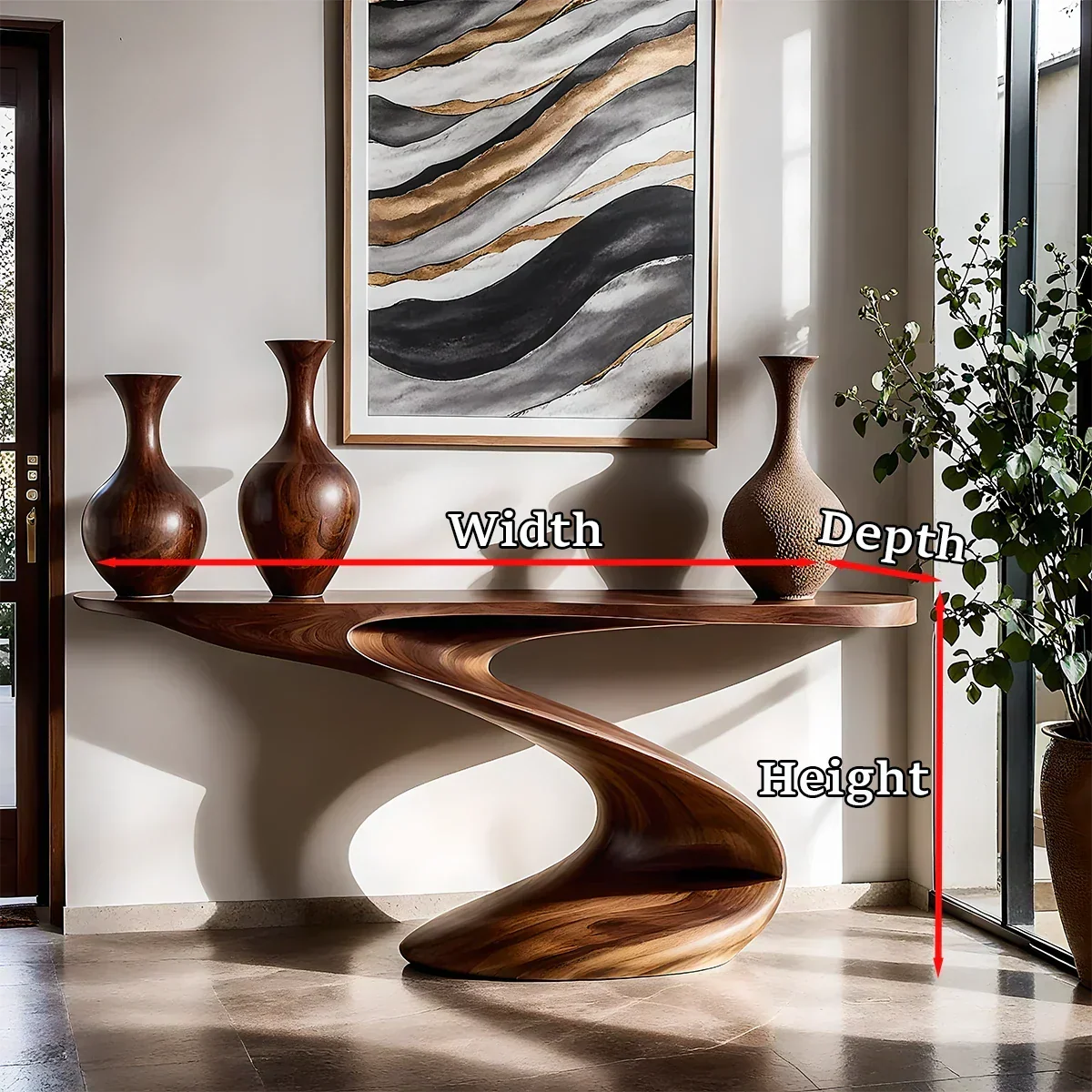 Artistic Curved Console Table Natural Solid Wood Entryway S Curve Base - ArborisWood - 11