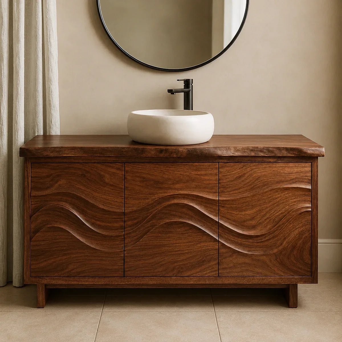 Bathroom Vanity with Flowing Wave-Carved Doors for Primary Bathrooms - Arboriswood - 3