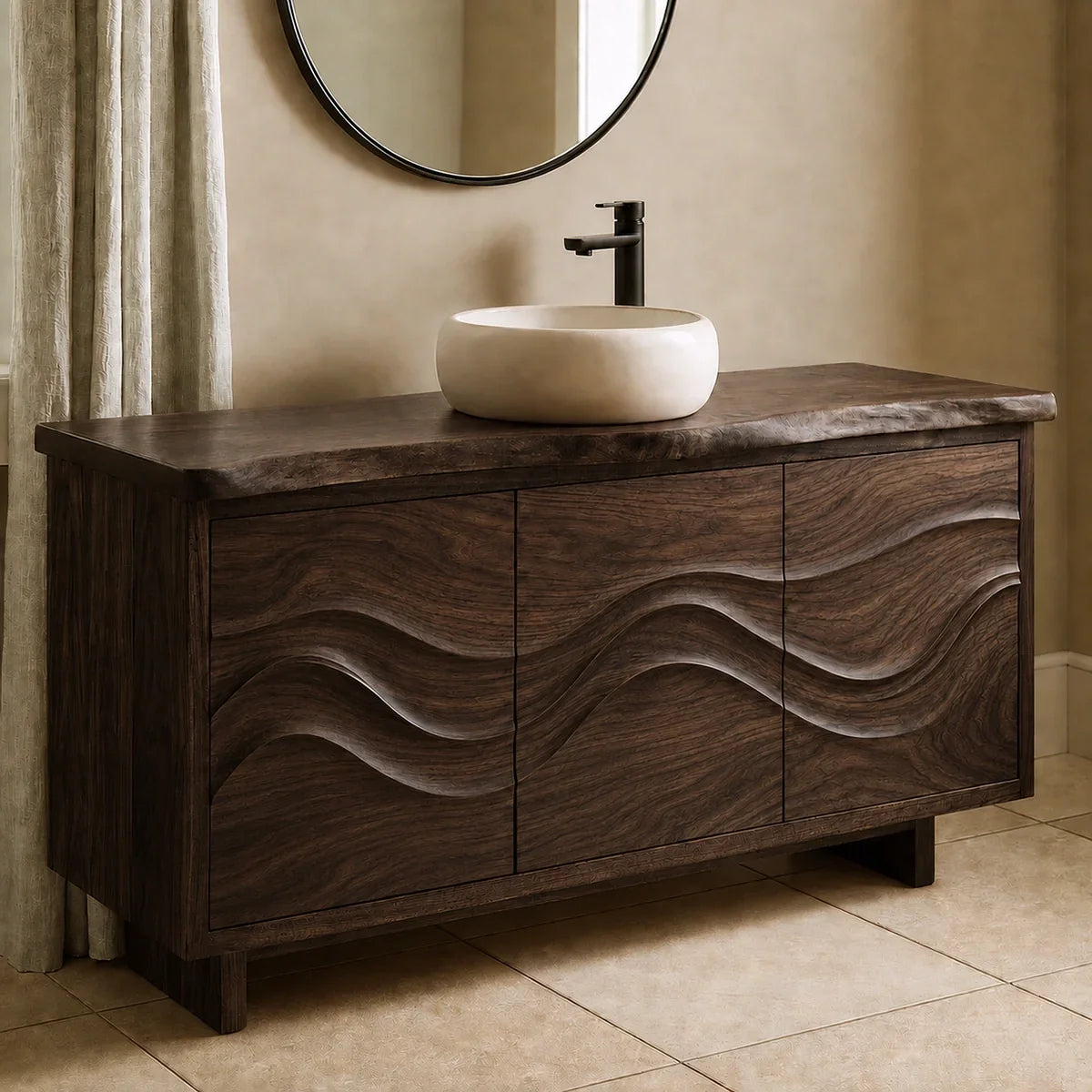 Bathroom Vanity with Flowing Wave-Carved Doors for Primary Bathrooms - Arboriswood - 6