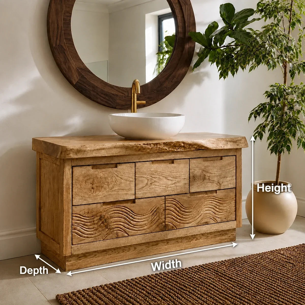 Bathroom Vanity with Sculptural Wave-Carved Drawer in Natural Solid Wood - Arboriswood - 10