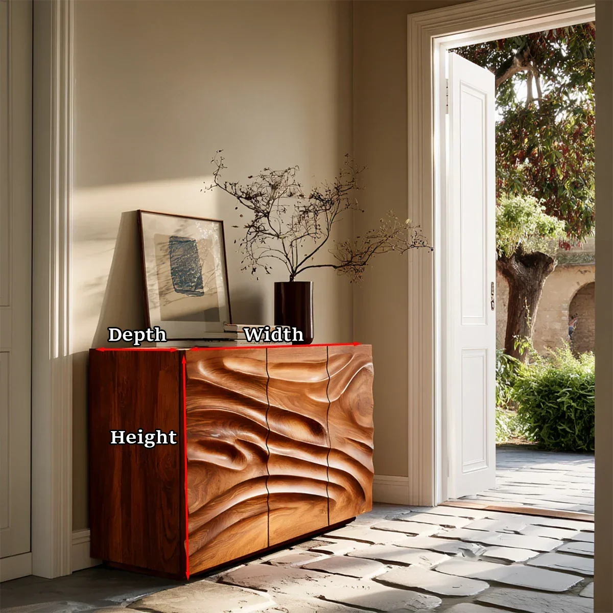 Contemporary Carved Sideboard Cabinet in Natural Solid Wood Design - ArborisWood - 11