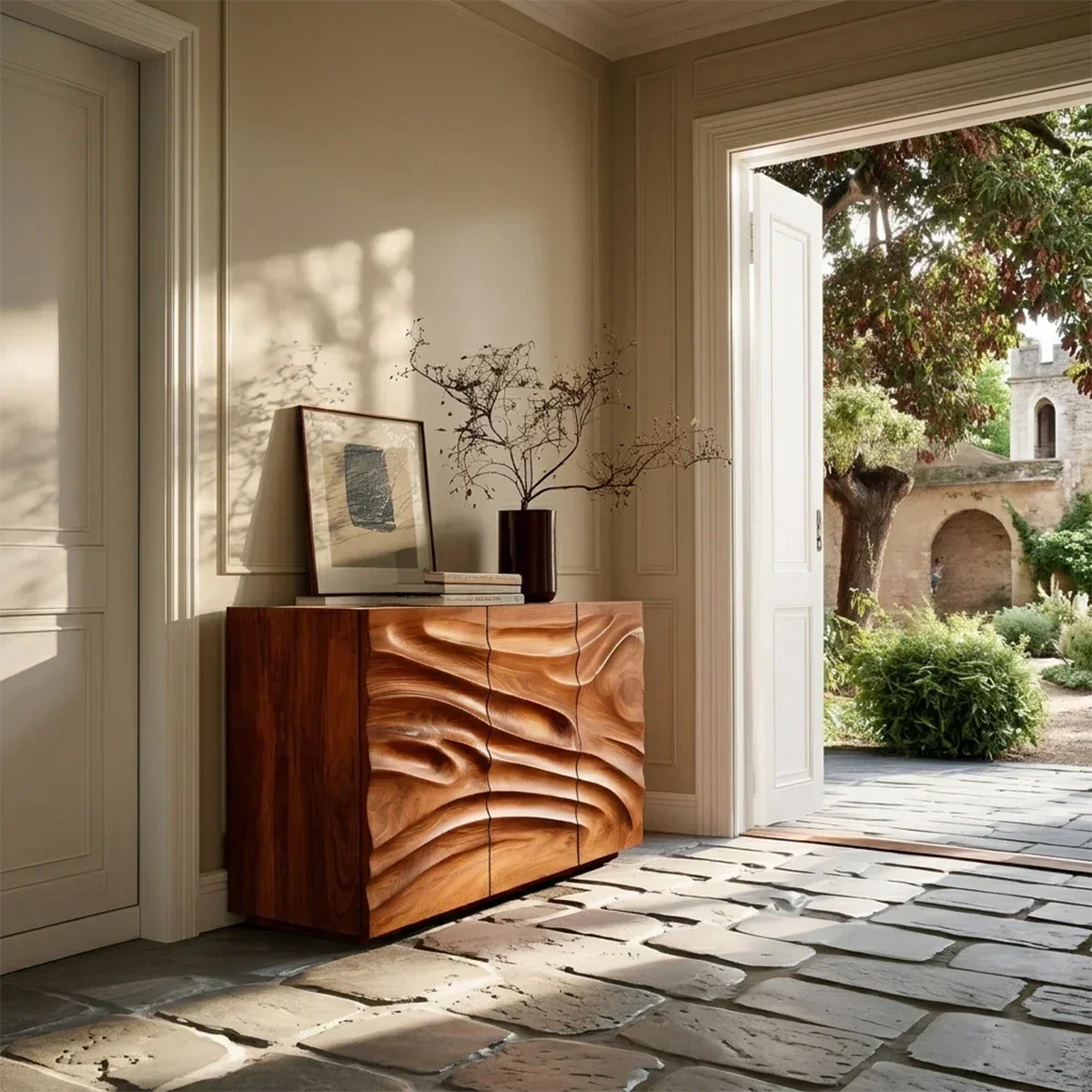 Contemporary Carved Sideboard Cabinet in Natural Solid Wood Design - ArborisWood - 2