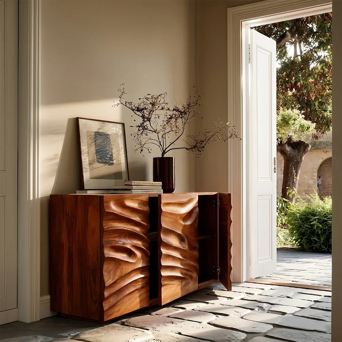 Contemporary Carved Sideboard Cabinet in Natural Solid Wood Design - ArborisWood - 5
