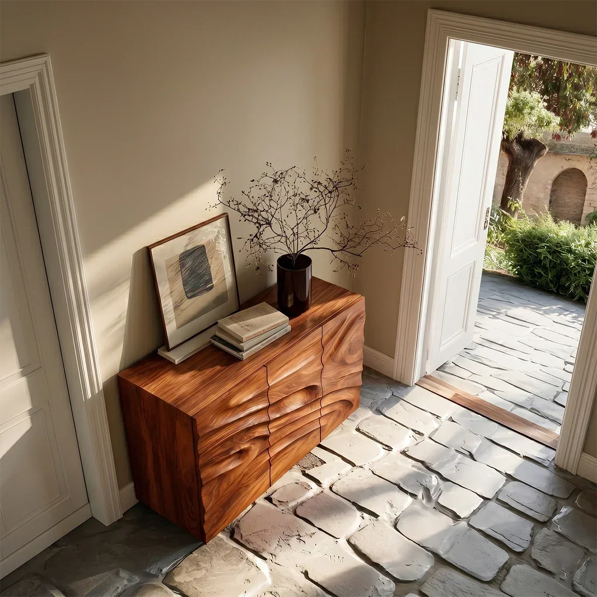 Contemporary Carved Sideboard Cabinet in Natural Solid Wood Design - ArborisWood - 6