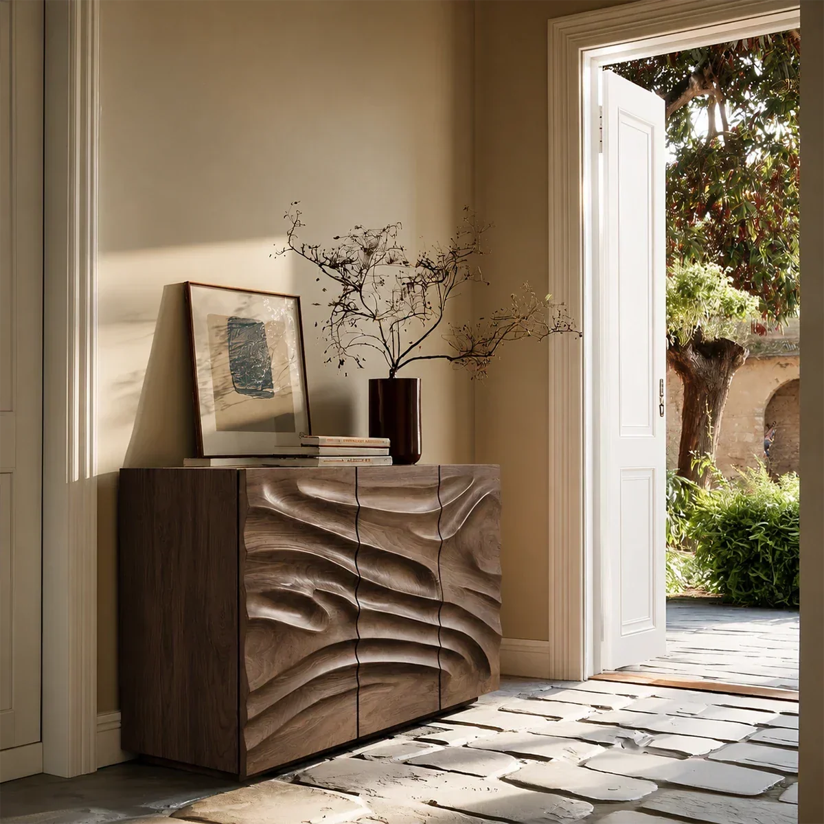 Contemporary Carved Sideboard Cabinet in Natural Solid Wood Design - ArborisWood - 7