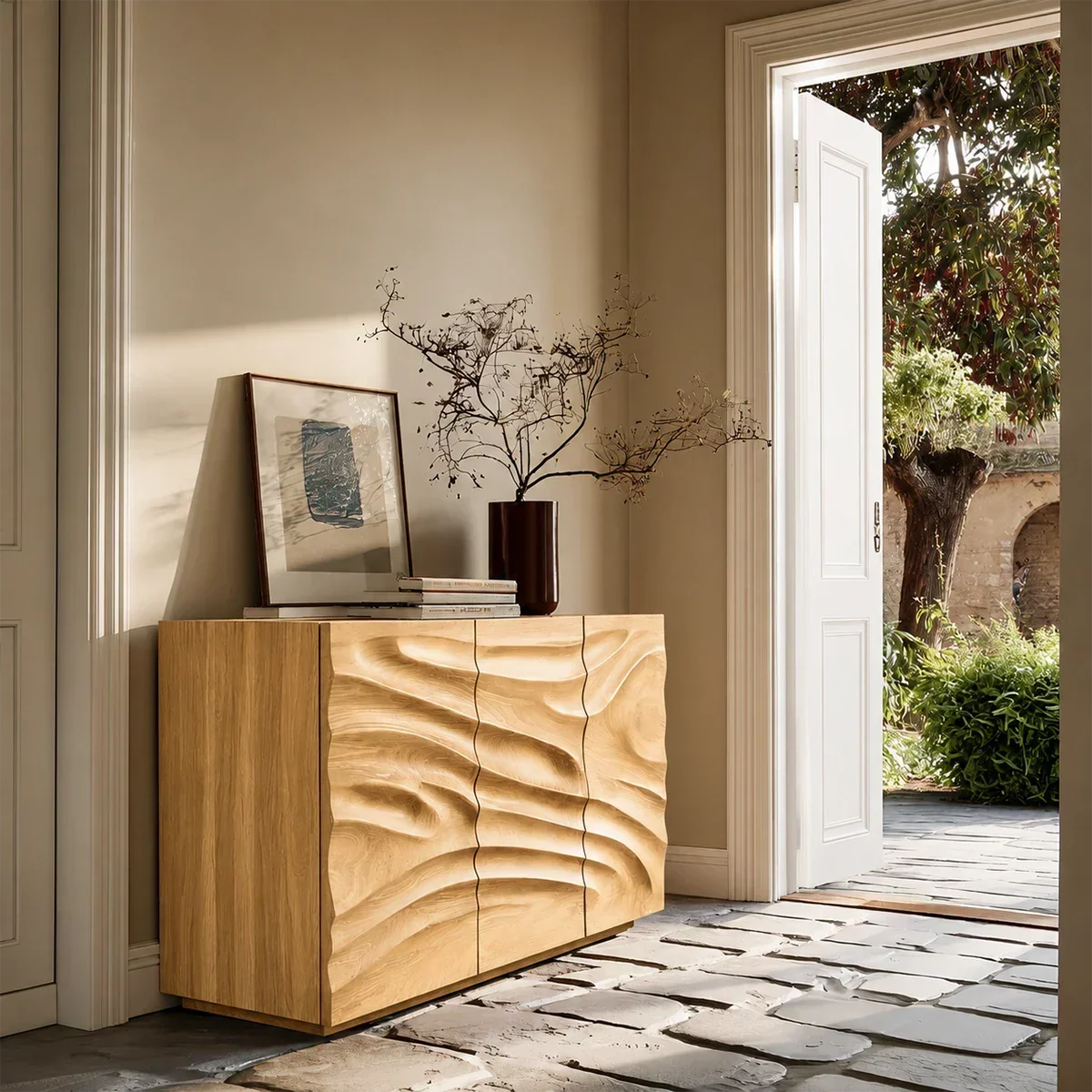 Contemporary Carved Sideboard Cabinet in Natural Solid Wood Design - ArborisWood - 8