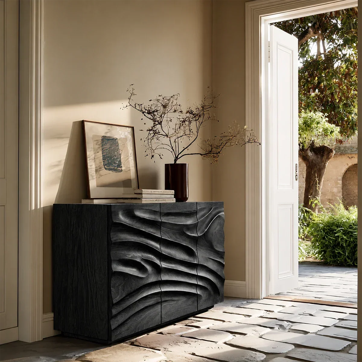 Contemporary Carved Sideboard Cabinet in Natural Solid Wood Design - ArborisWood - 9