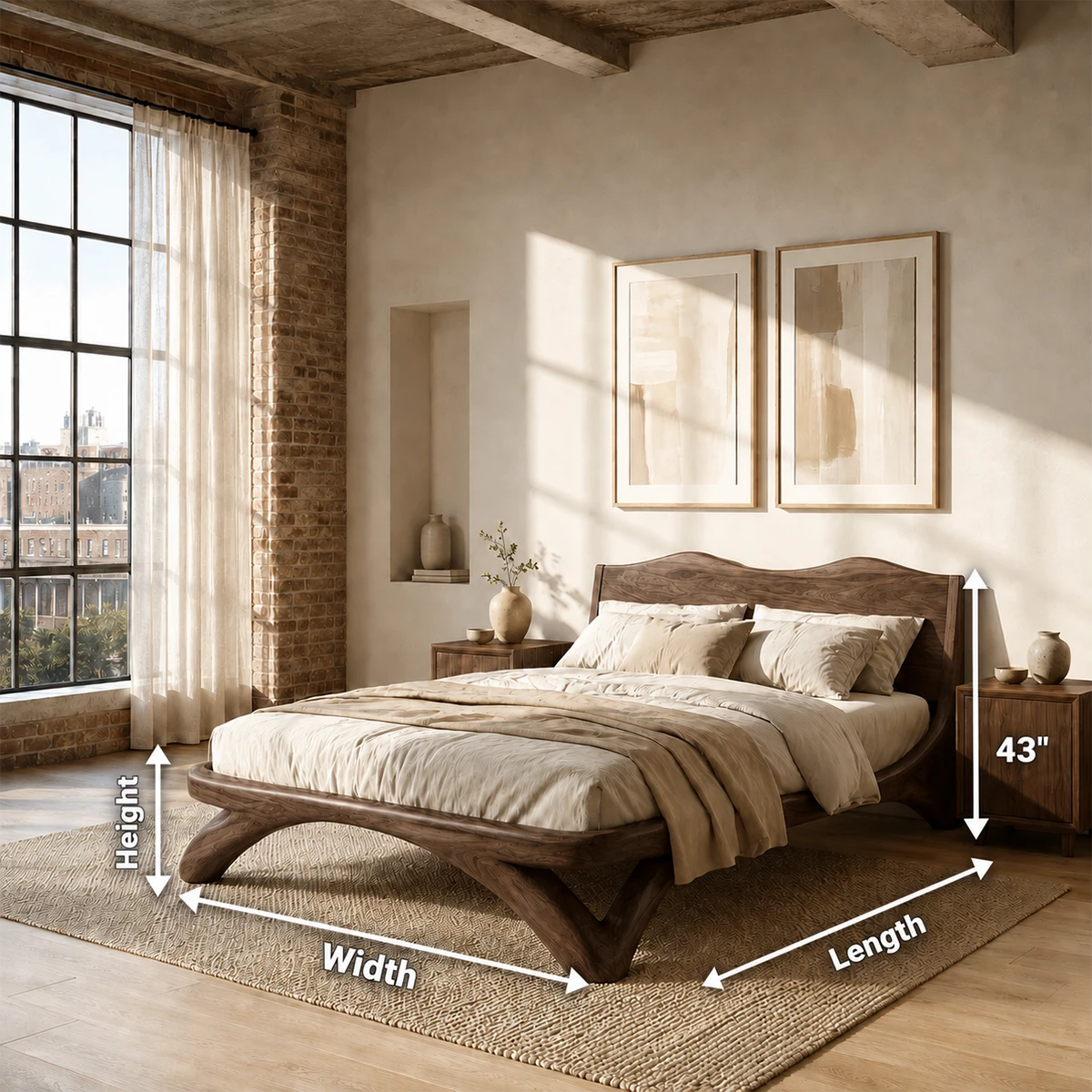 Curved Base Wooden Bed Frame Crafted From Natural Solid Wood for Lofts - ArborisWood - 10