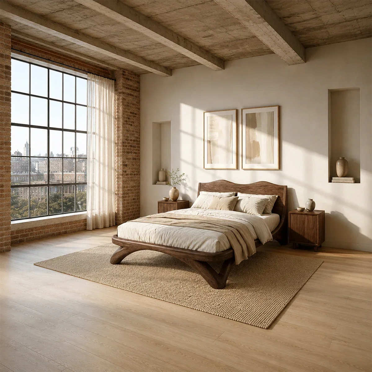 Curved Base Wooden Bed Frame Crafted From Natural Solid Wood for Lofts - ArborisWood - 2