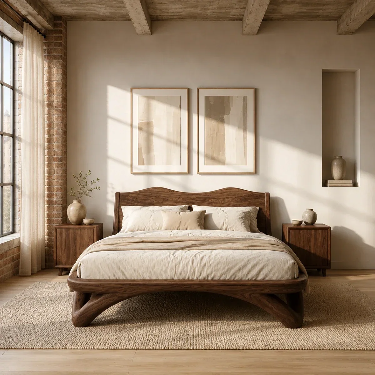 Curved Base Wooden Bed Frame Crafted From Natural Solid Wood for Lofts - ArborisWood - 3
