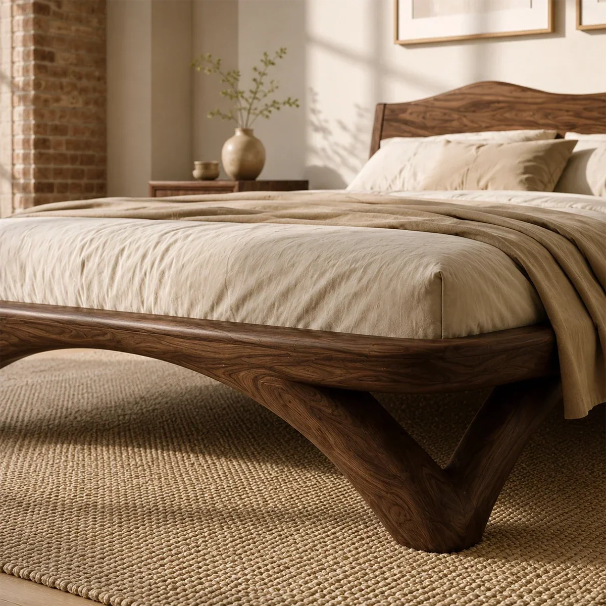 Curved Base Wooden Bed Frame Crafted From Natural Solid Wood for Lofts - ArborisWood - 4