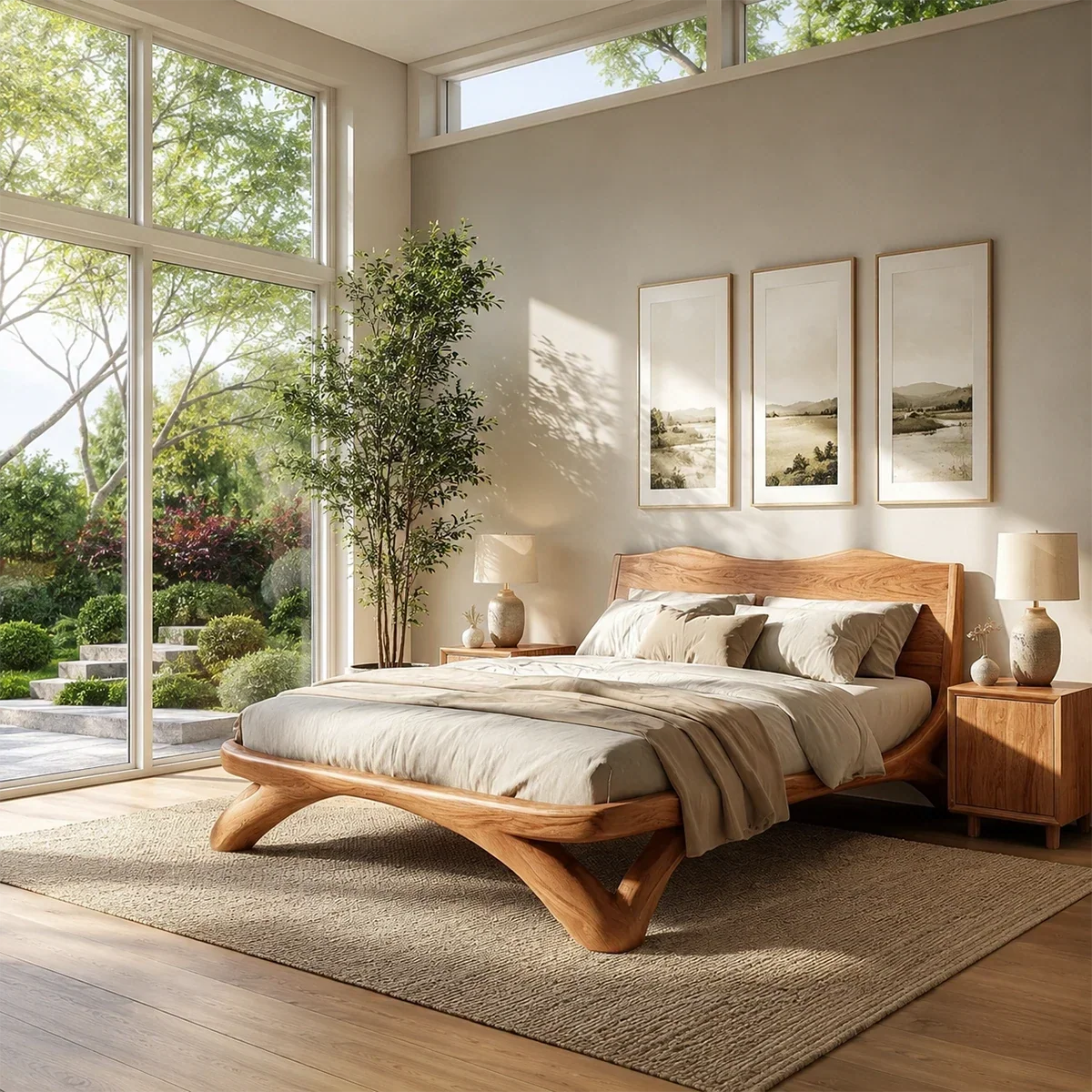 Curved Base Wooden Bed Frame Crafted From Natural Solid Wood for Lofts - ArborisWood - 6