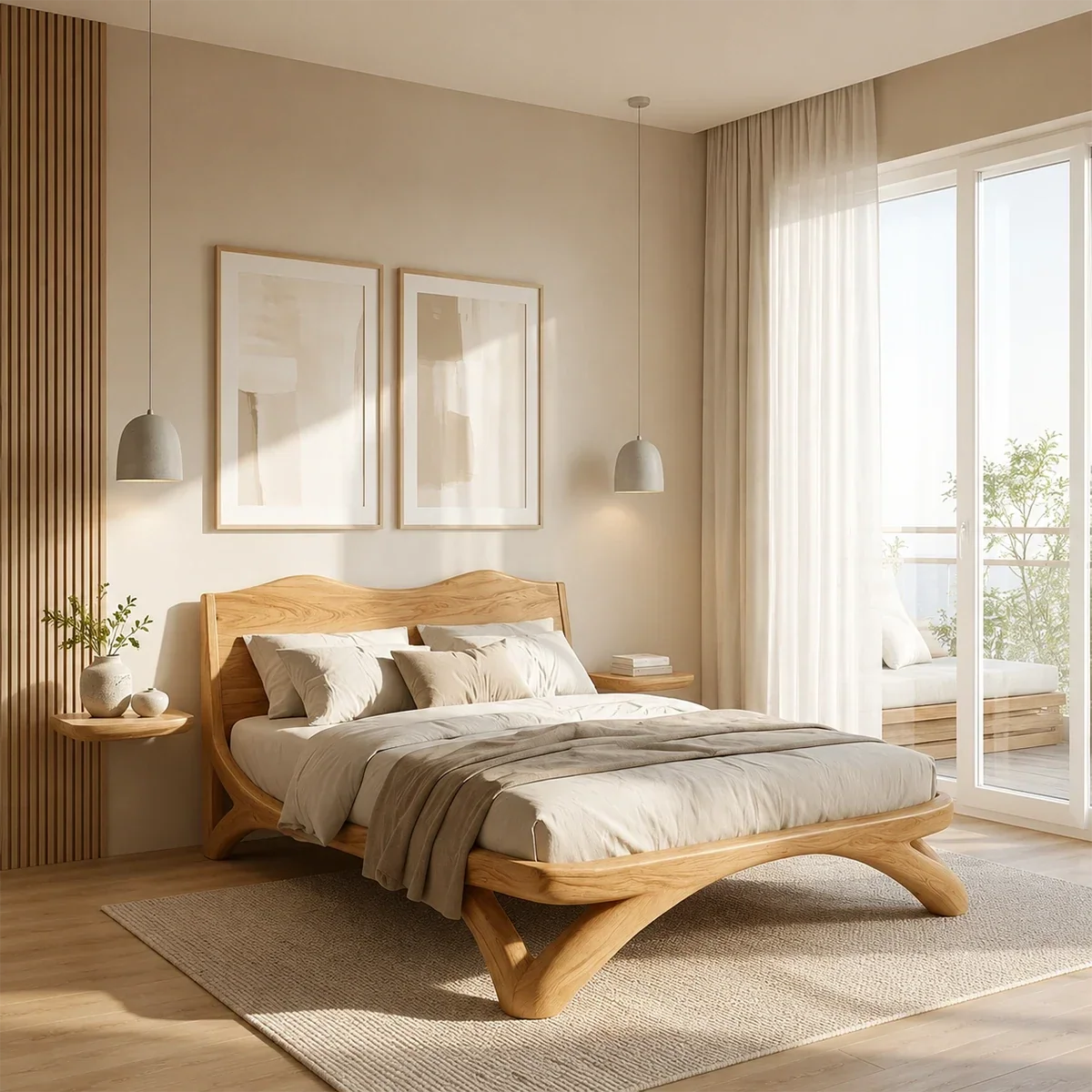 Curved Base Wooden Bed Frame Crafted From Natural Solid Wood for Lofts - ArborisWood - 7