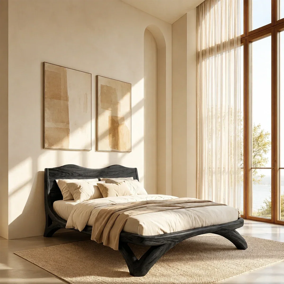 Curved Base Wooden Bed Frame Crafted From Natural Solid Wood for Lofts - ArborisWood - 8