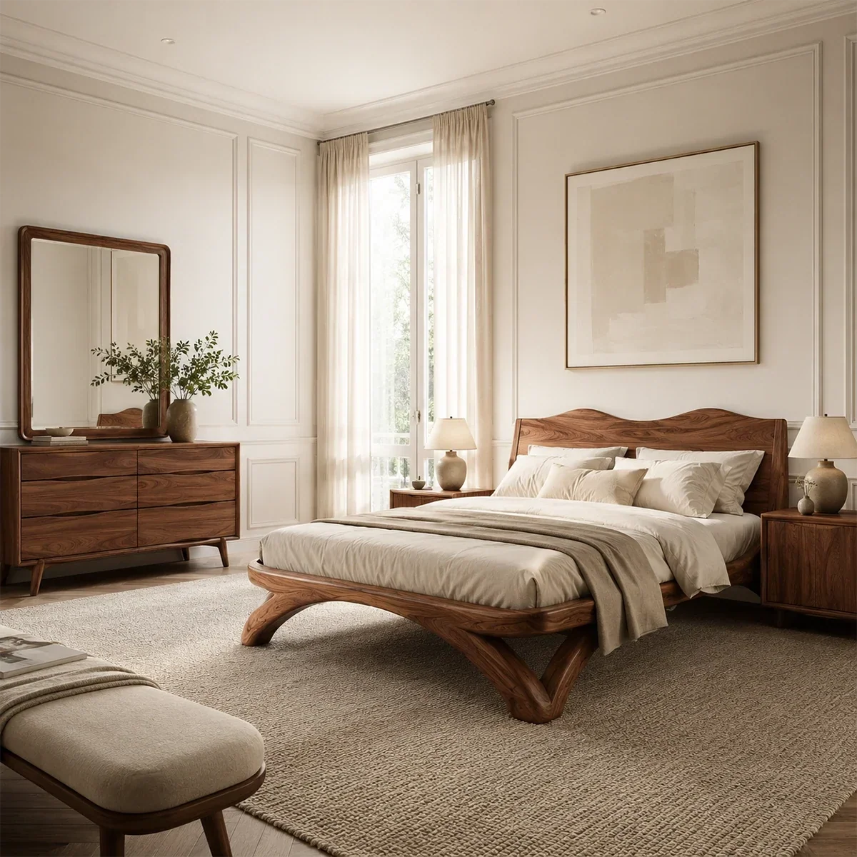 Curved Base Wooden Bed Frame Crafted From Natural Solid Wood for Lofts - ArborisWood - 9