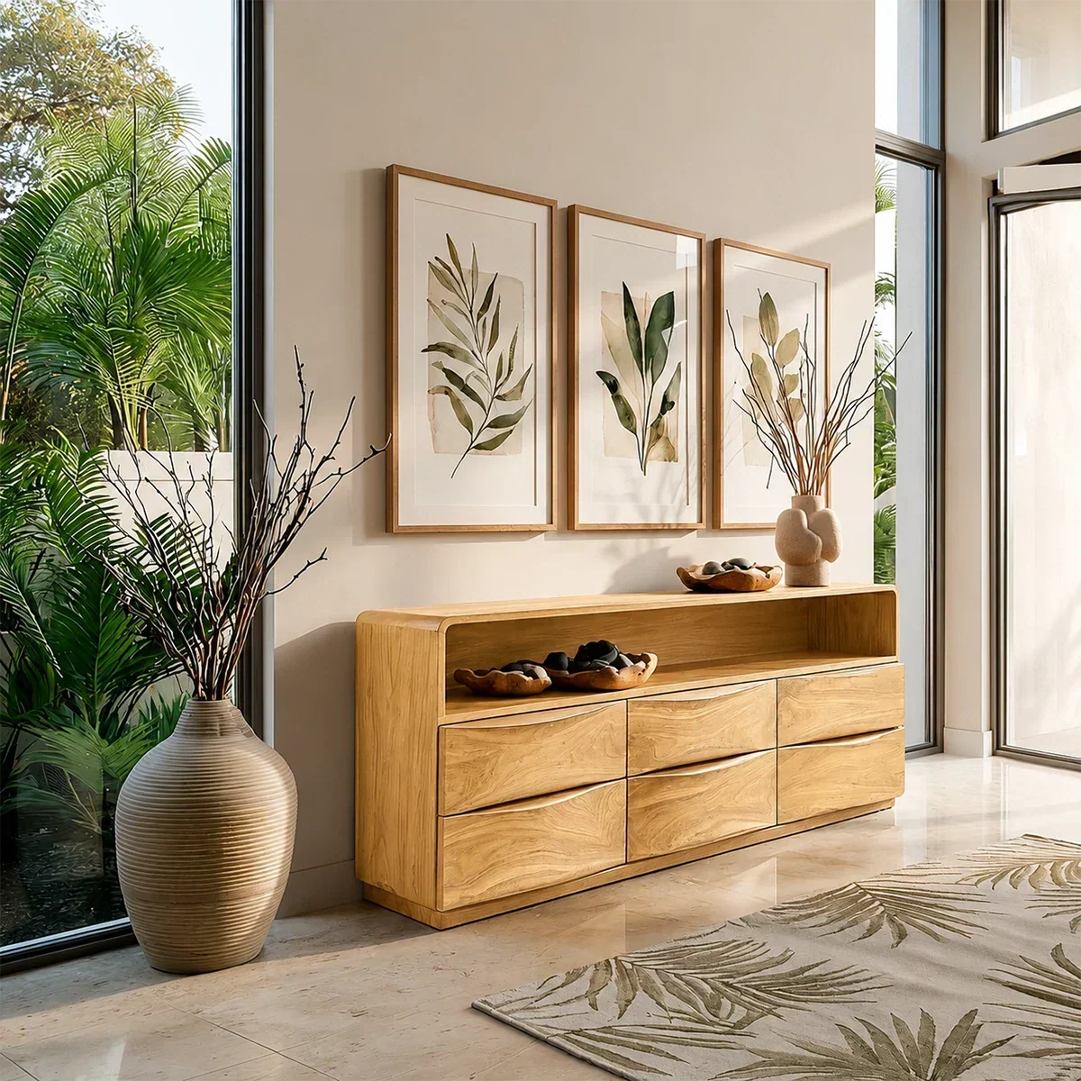 Curved Modern Sideboard in Natural Solid Wood with Open Shelf Storage - ArborisWood - 8