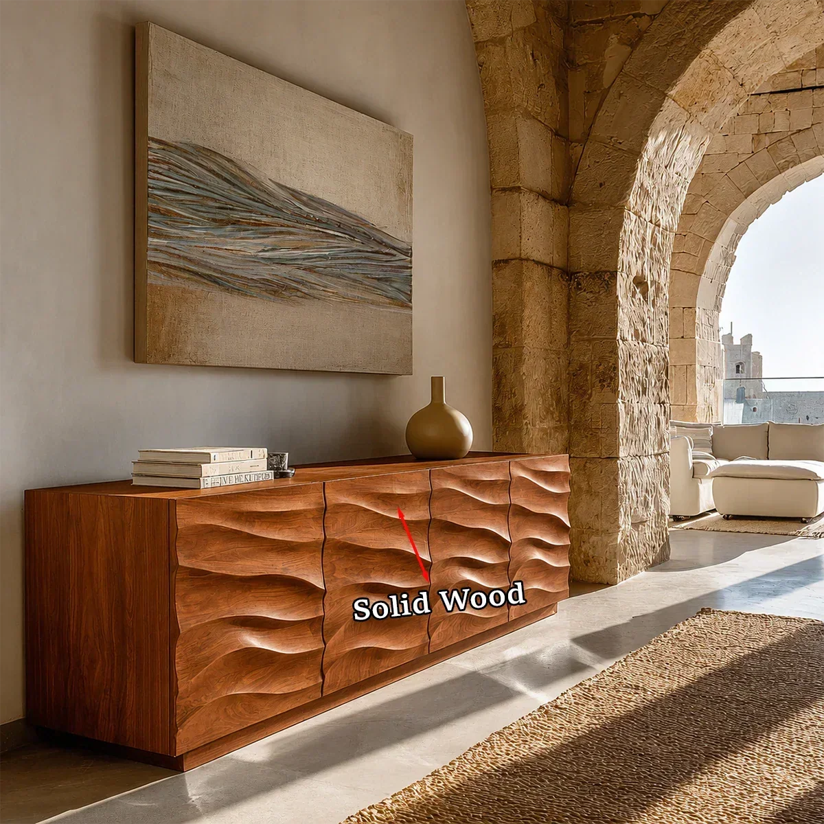 Curved Relief Sideboard Cabinet in Natural Solid Wood for Modern Spaces - ArborisWood - 10