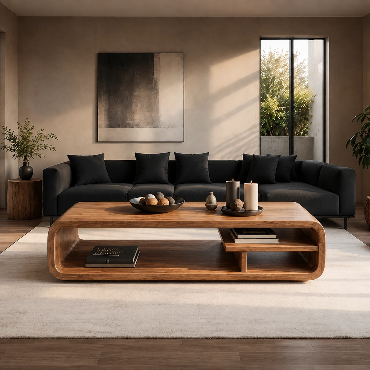 Curved Storage Coffee Table – Solid Wood Seamless Loop Design - ArborisWood - 14