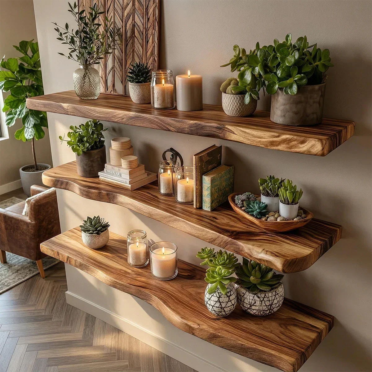 Extended Floating Shelf Solid Wood Wall Mounted Display Storage - ArborisWood - 4