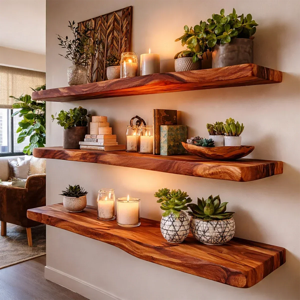 Extended Floating Shelf Solid Wood Wall Mounted Display Storage - ArborisWood - 5