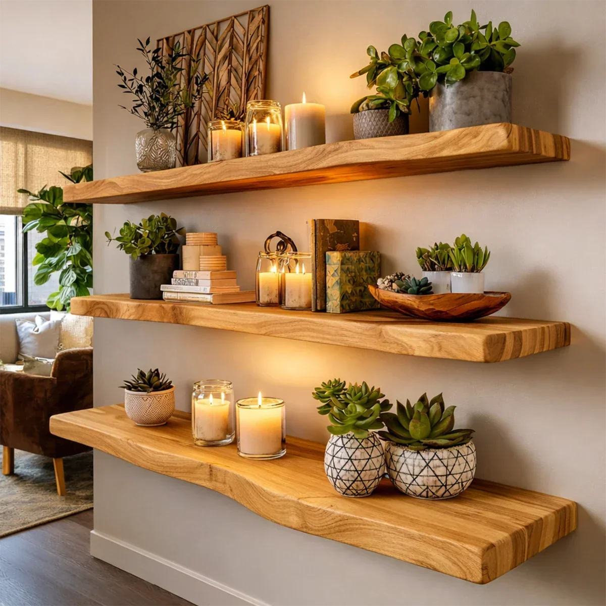 Extended Floating Shelf Solid Wood Wall Mounted Display Storage - ArborisWood - 6