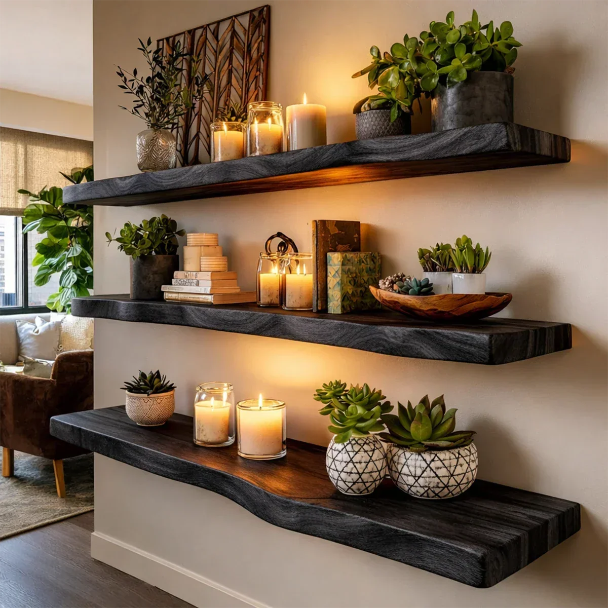 Extended Floating Shelf Solid Wood Wall Mounted Display Storage - ArborisWood - 7