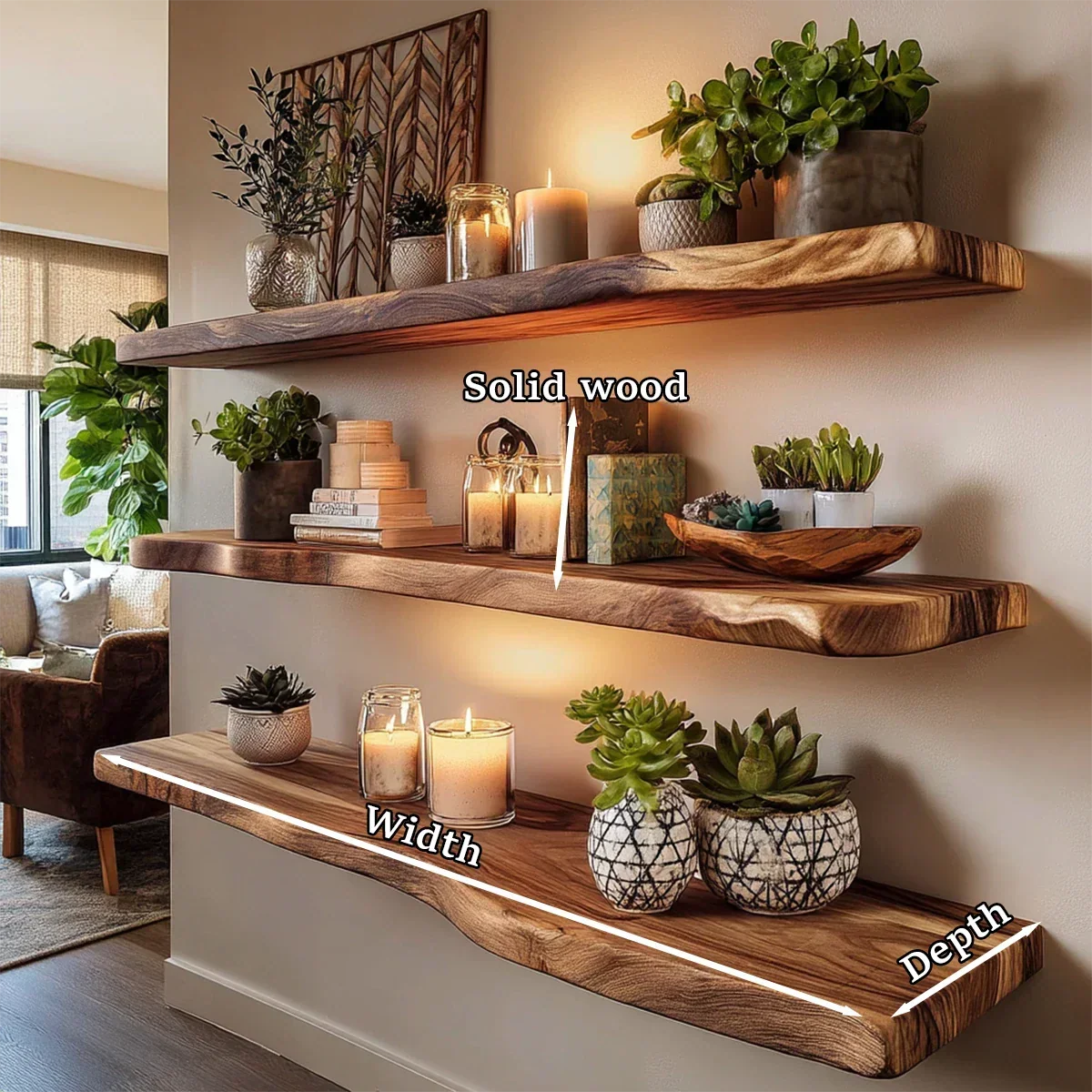 Extended Floating Shelf Solid Wood Wall Mounted Display Storage - ArborisWood - 8