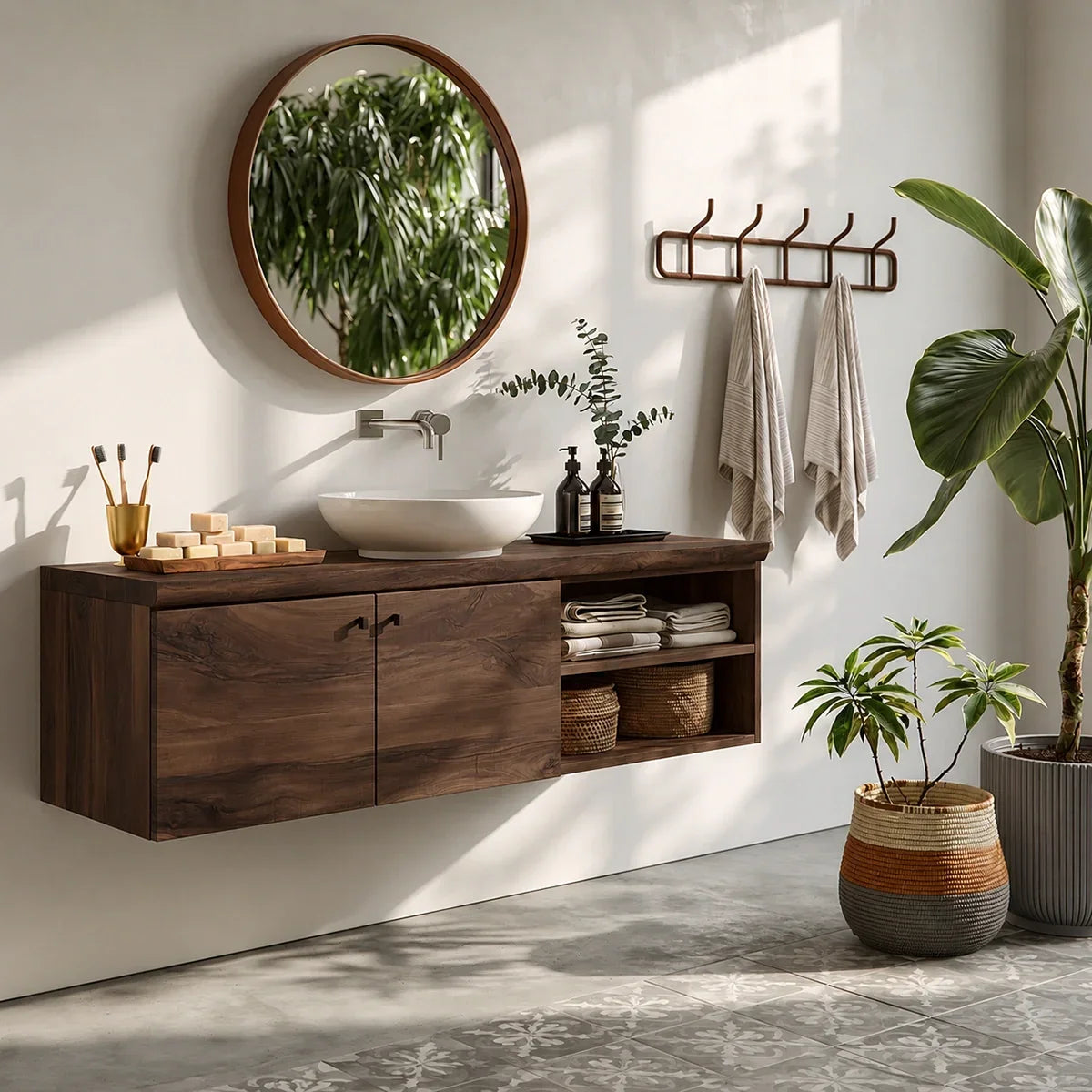 Floating Solid Wood Bathroom Vanity with Open Storage – Minimalist - Arboriswood - 10