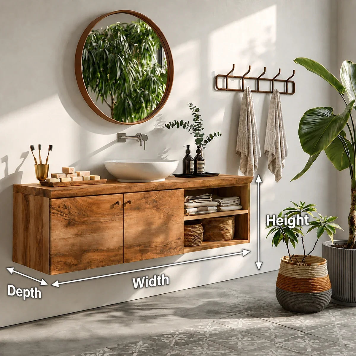 Floating Solid Wood Bathroom Vanity with Open Storage – Minimalist - Arboriswood - 5