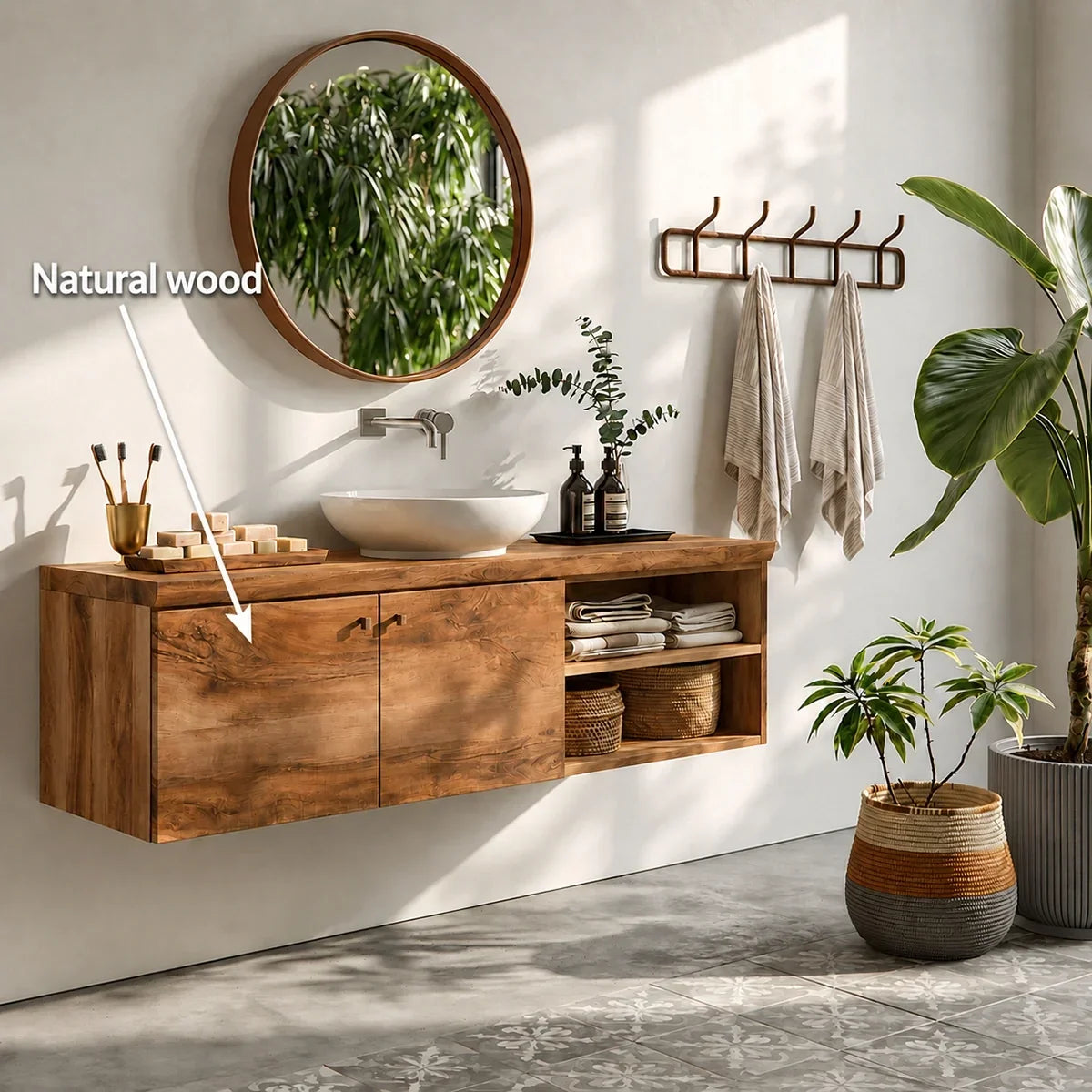 Floating Solid Wood Bathroom Vanity with Open Storage – Minimalist - Arboriswood - 6