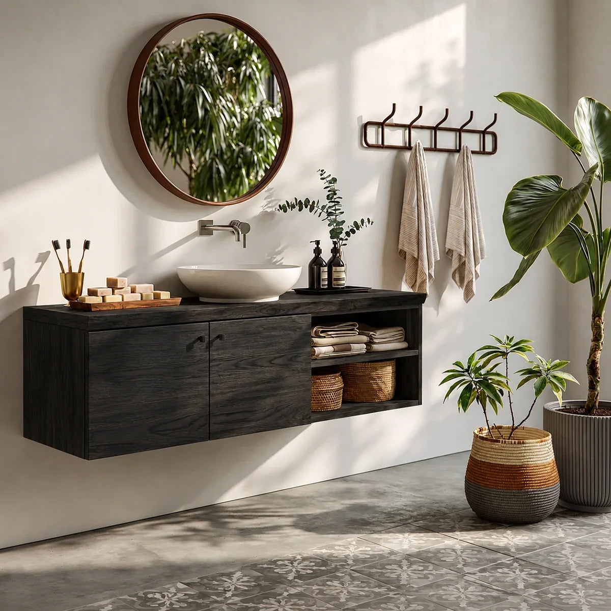 Floating Solid Wood Bathroom Vanity with Open Storage – Minimalist - Arboriswood - 8