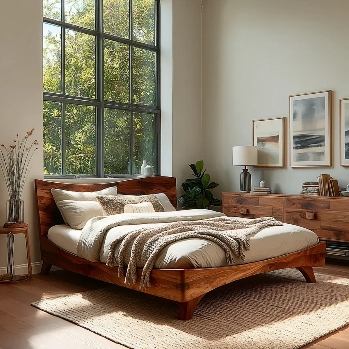 Garden View Wooden Bed Frame With Curved Headboard and Low Profile Base - ArborisWood - 10