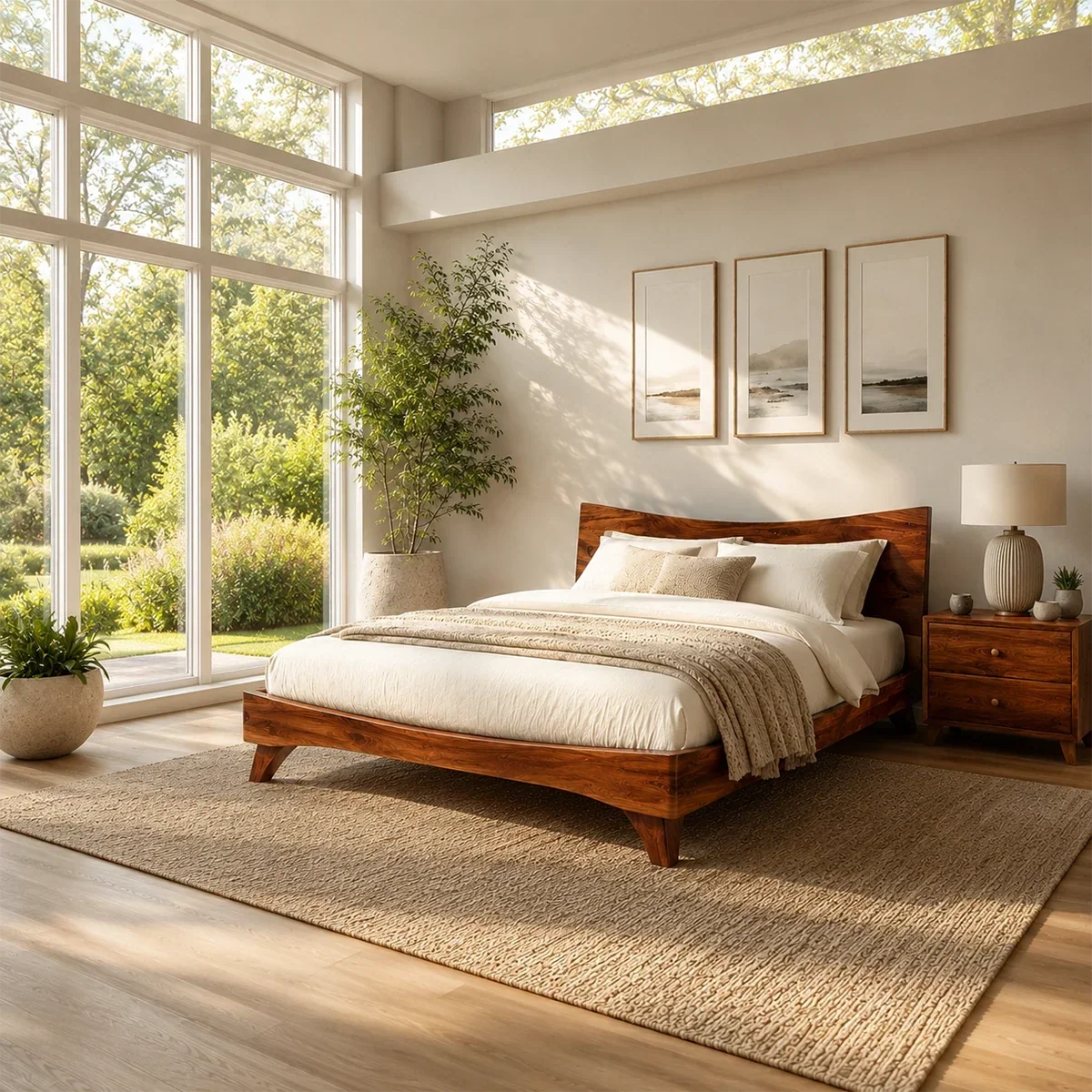 Garden View Wooden Bed Frame With Curved Headboard and Low Profile Base - ArborisWood - 2