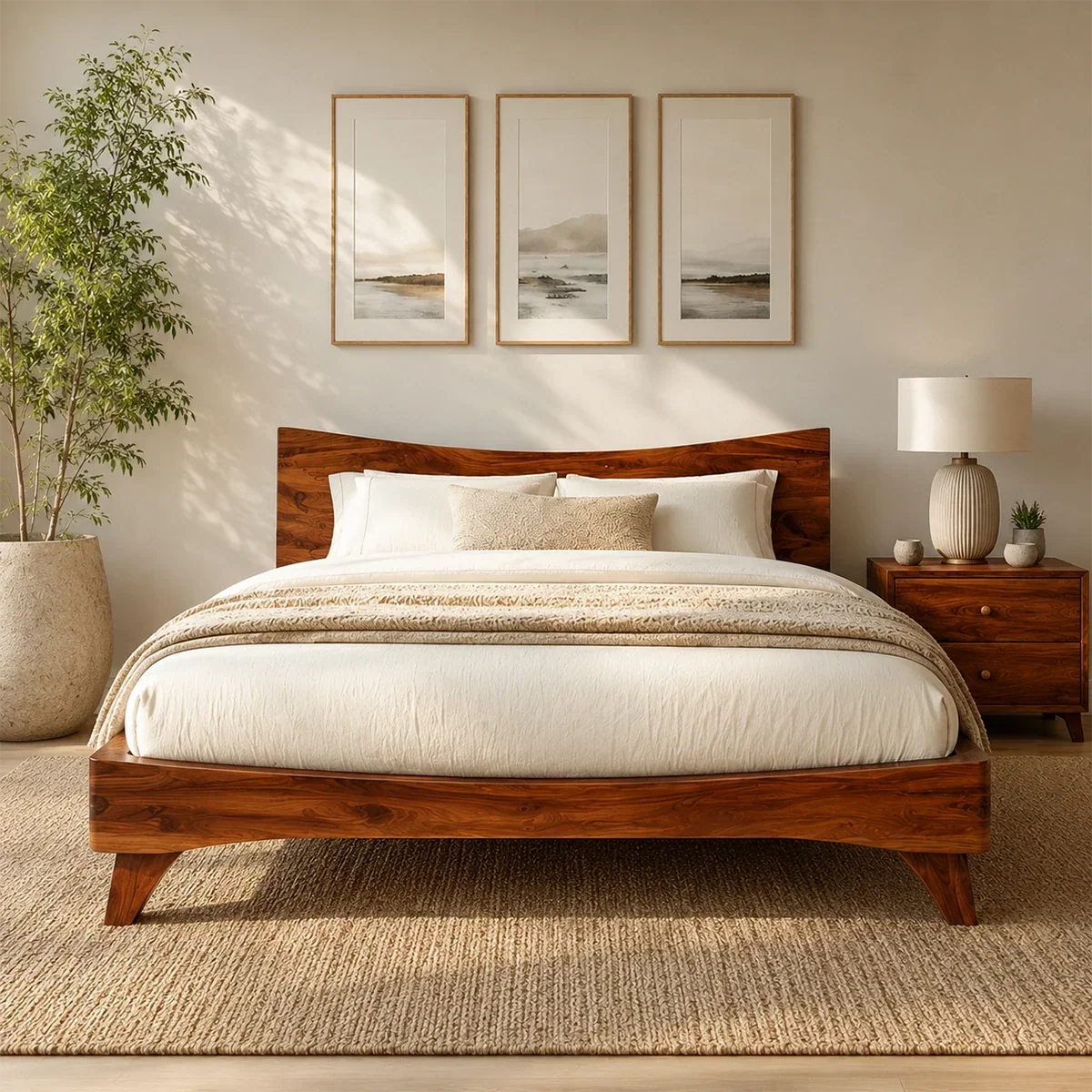 Garden View Wooden Bed Frame With Curved Headboard and Low Profile Base - ArborisWood - 3