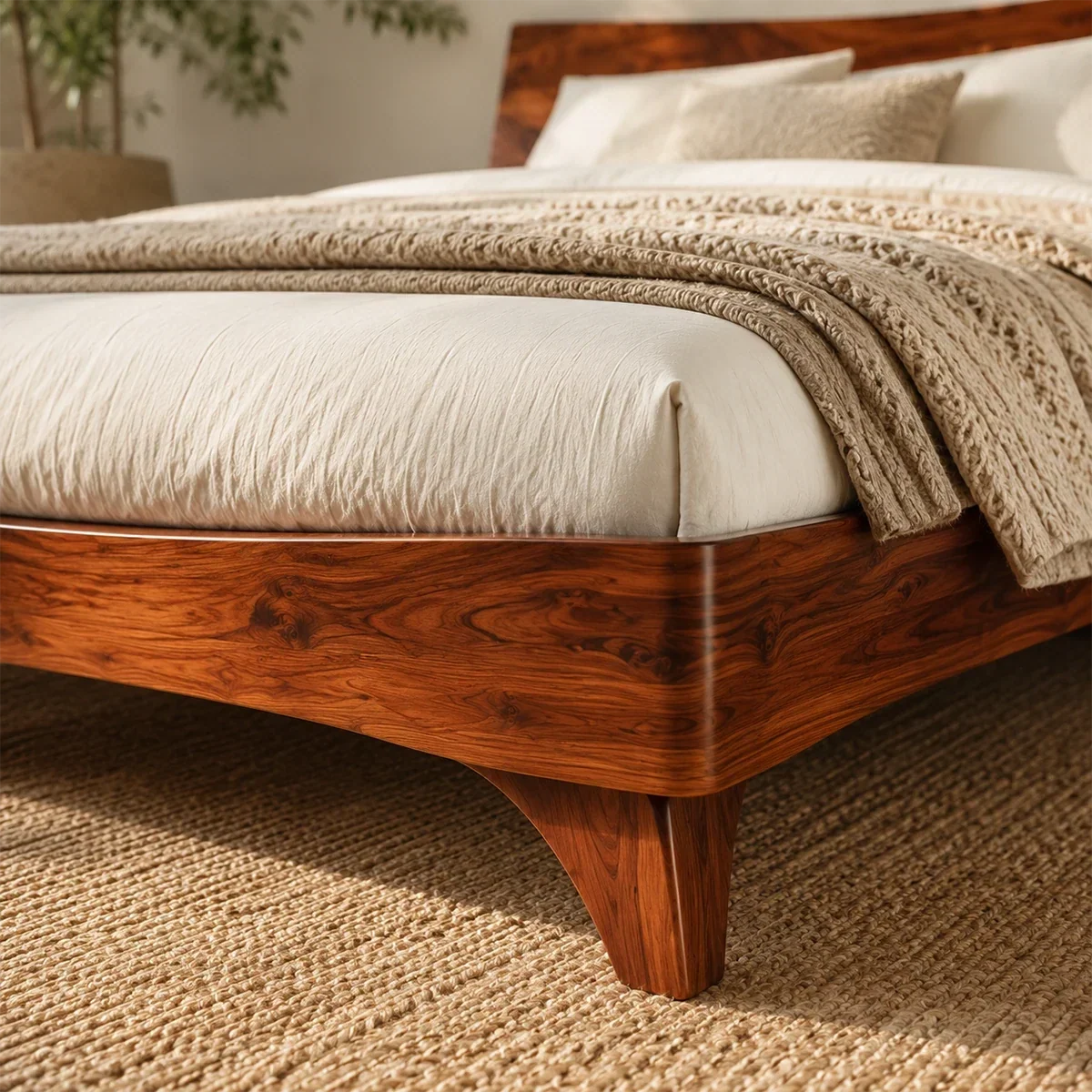 Garden View Wooden Bed Frame With Curved Headboard and Low Profile Base - ArborisWood - 4