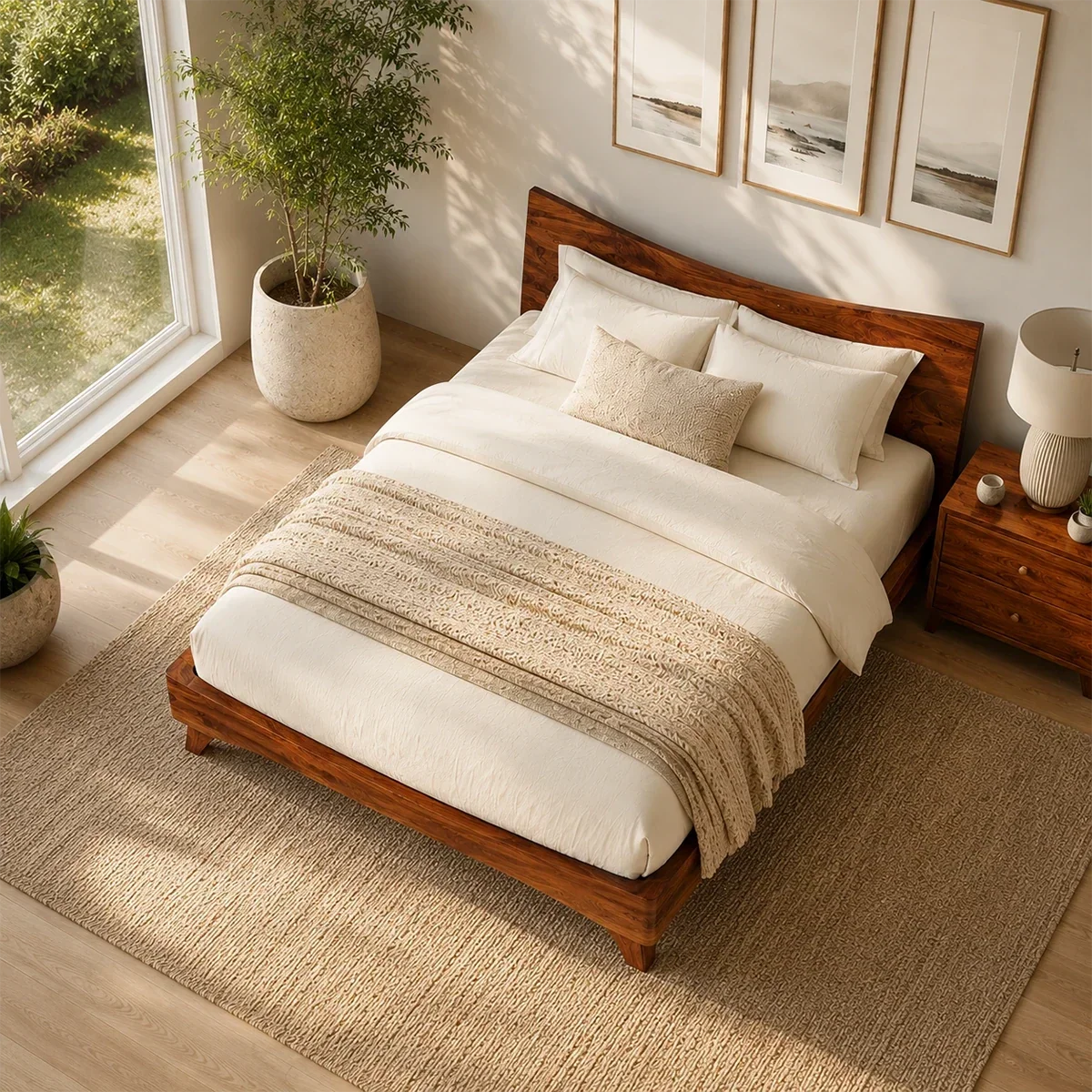 Garden View Wooden Bed Frame With Curved Headboard and Low Profile Base - ArborisWood - 5