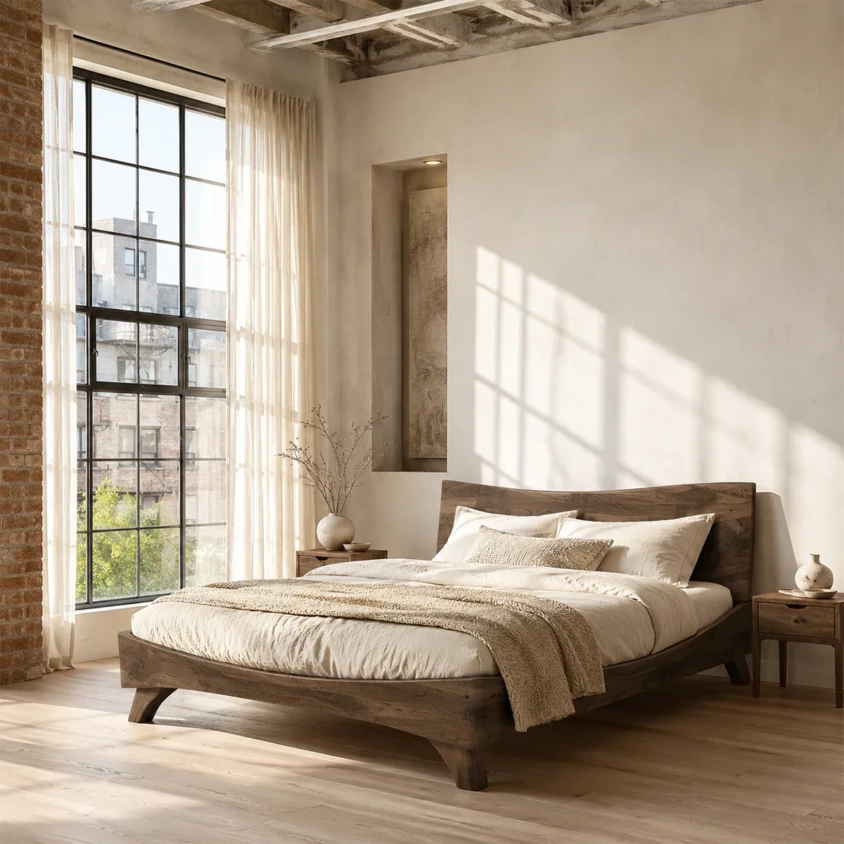 Garden View Wooden Bed Frame With Curved Headboard and Low Profile Base - ArborisWood - 6