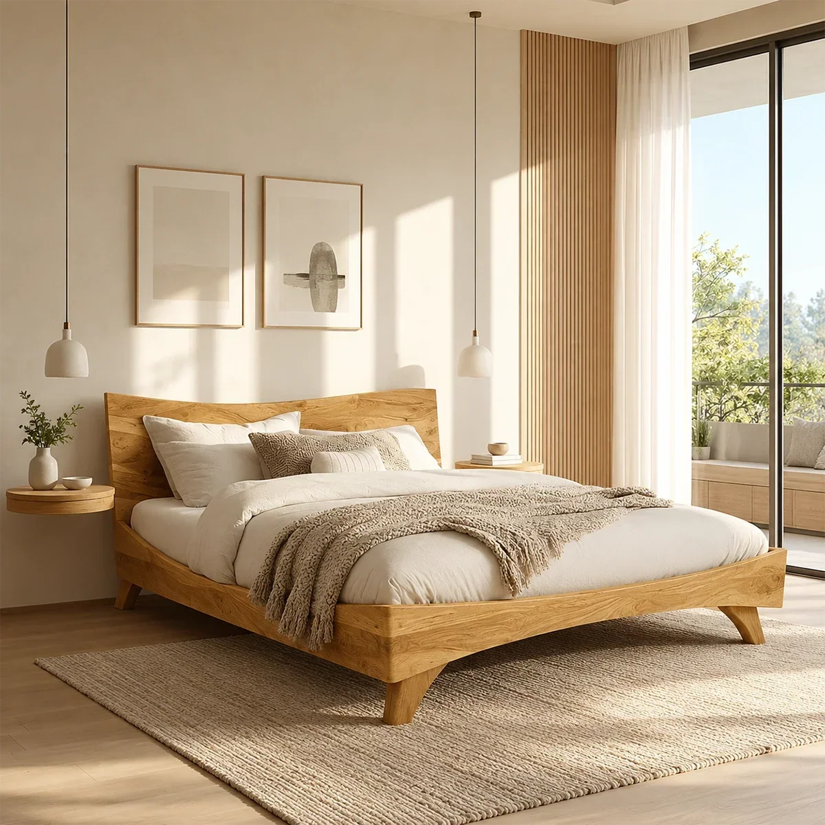 Garden View Wooden Bed Frame With Curved Headboard and Low Profile Base - ArborisWood - 7