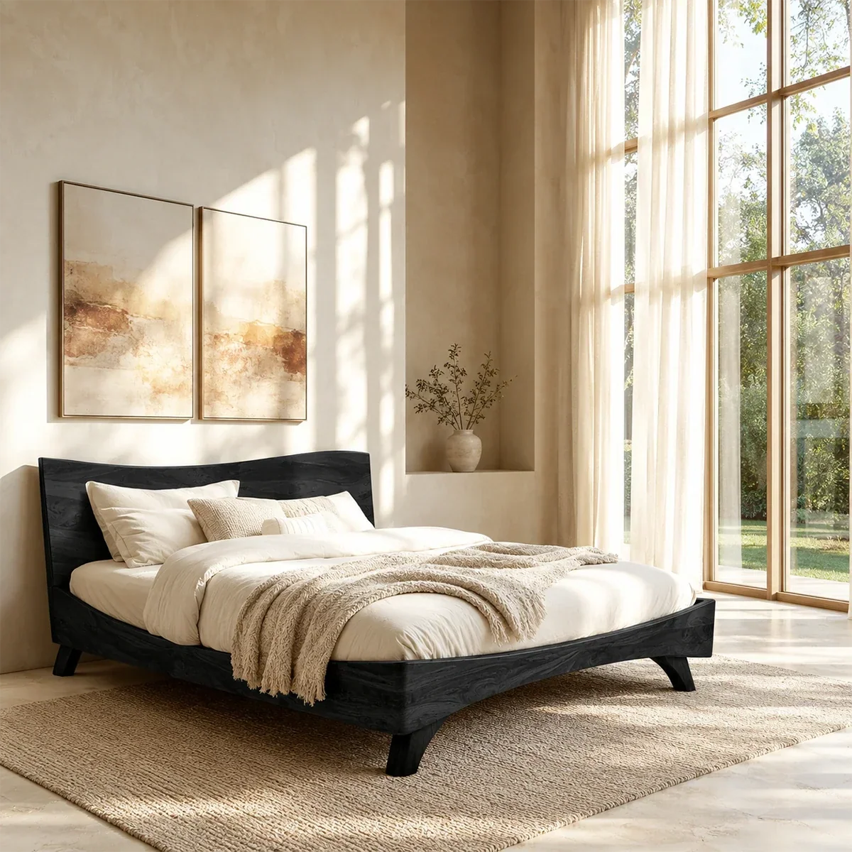 Garden View Wooden Bed Frame With Curved Headboard and Low Profile Base - ArborisWood - 8