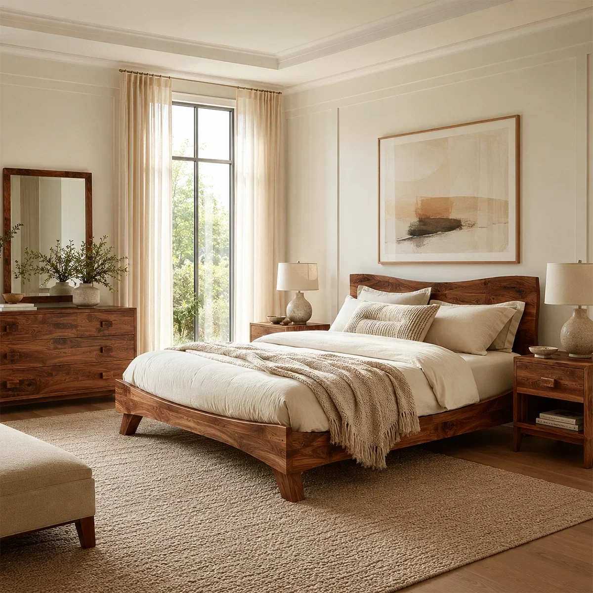 Garden View Wooden Bed Frame With Curved Headboard and Low Profile Base - ArborisWood - 9