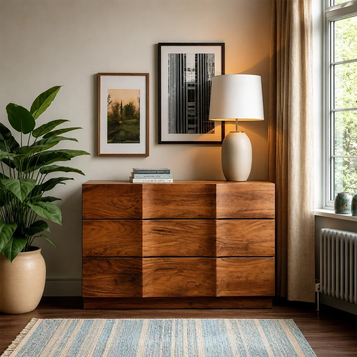 Grid Drawer Sideboard in Natural Solid Wood for Contemporary Interiors - ArborisWood - 3