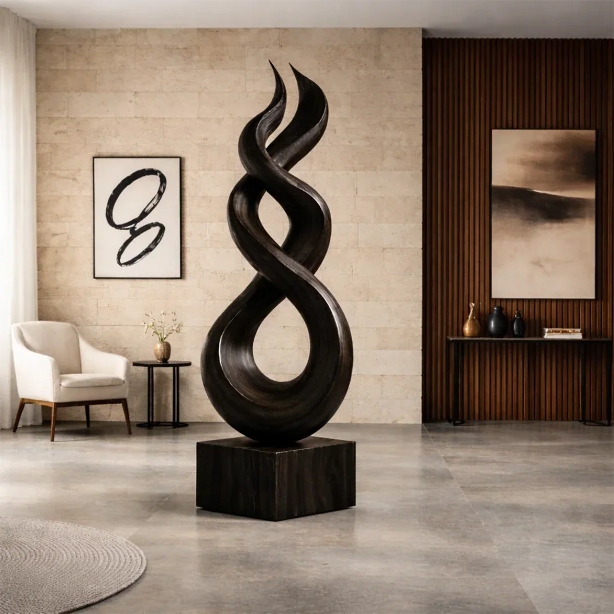 Large Wood Sculpture with Twisting Spiral Form and Sculptural Statement Design - ArborisWood - 9