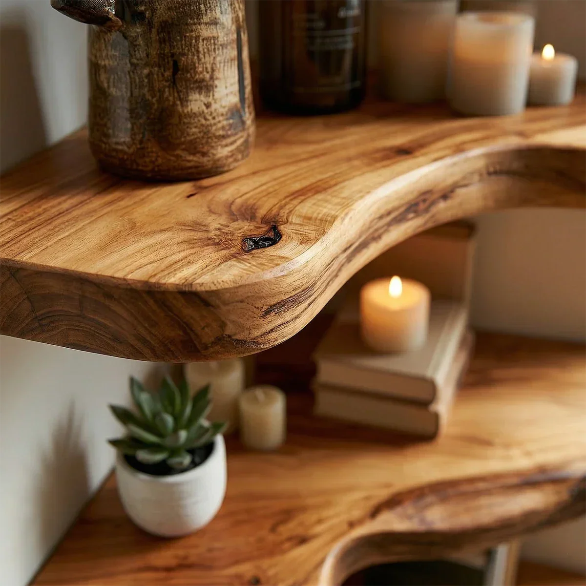 Live Edge Corner Floating Shelves Natural Solid Wood Rustic Wall Shelf - ArborisWood - 3