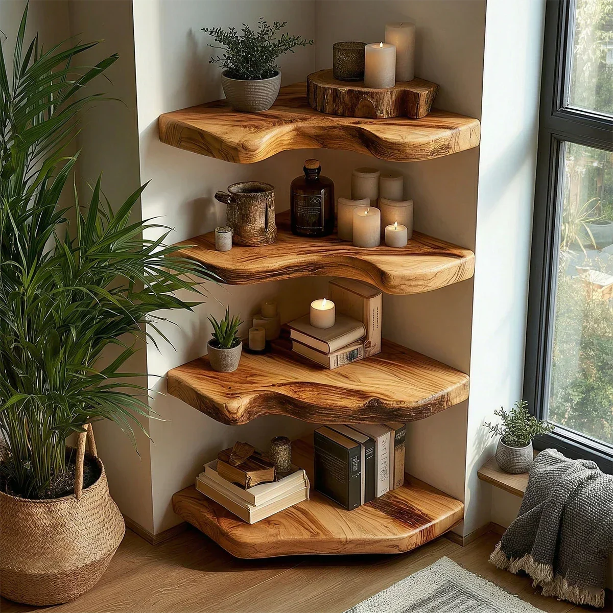 Live Edge Corner Floating Shelves Natural Solid Wood Rustic Wall Shelf - ArborisWood - 4