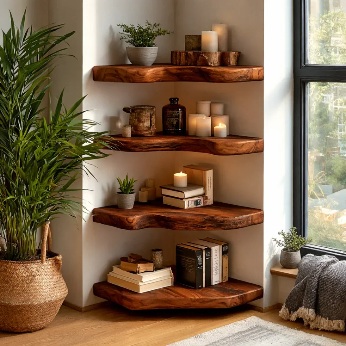 Live Edge Corner Floating Shelves Natural Solid Wood Rustic Wall Shelf - ArborisWood - 5