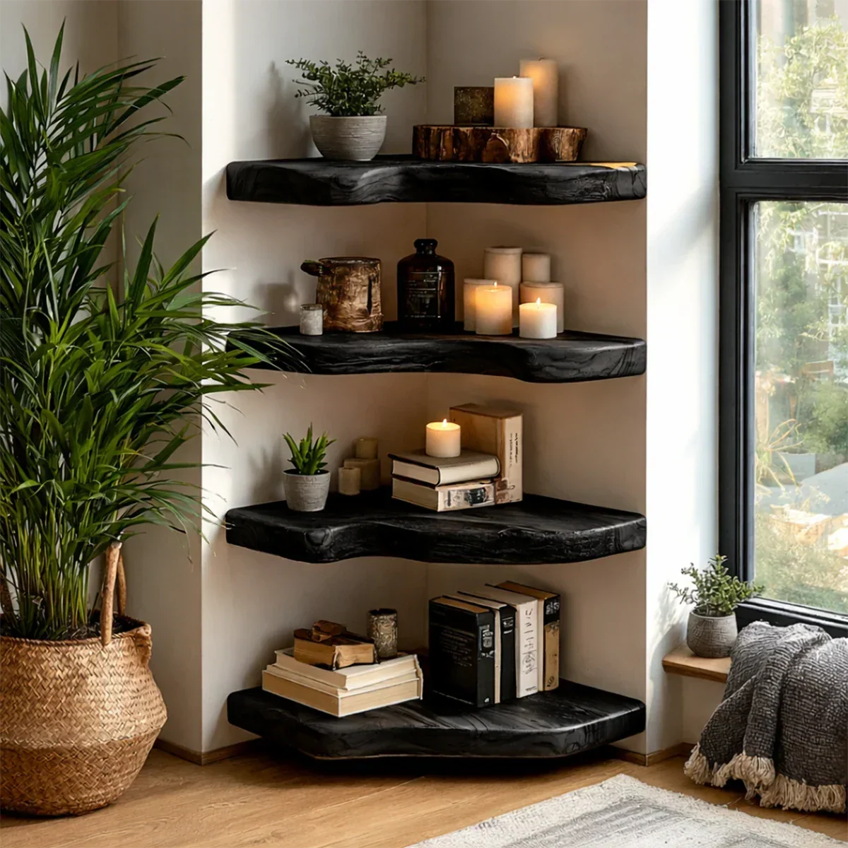 Live Edge Corner Floating Shelves Natural Solid Wood Rustic Wall Shelf - ArborisWood - 7