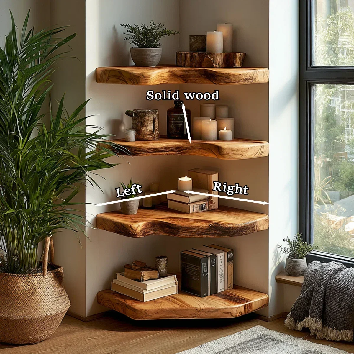 Live Edge Corner Floating Shelves Natural Solid Wood Rustic Wall Shelf - ArborisWood - 8